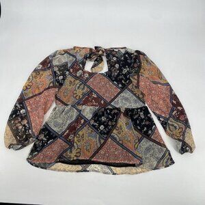 American Eagle Size Small square neck Ruffle Blouse mixed media Open back ties